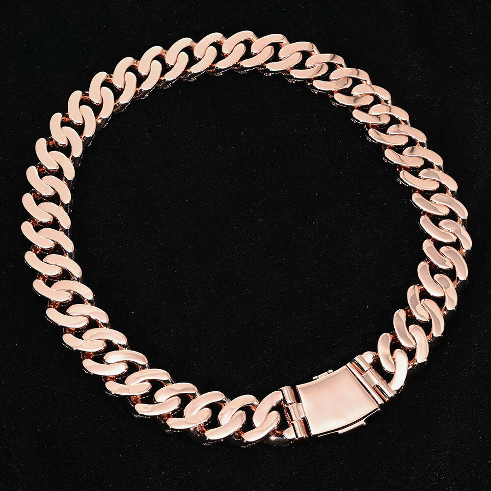 22mm Curved Flip Clasp with Raised Pointer Cuban Chain Brass Moissanite Rose Gold Plated Ice Crystal Necklace Hip Hop Jewelry