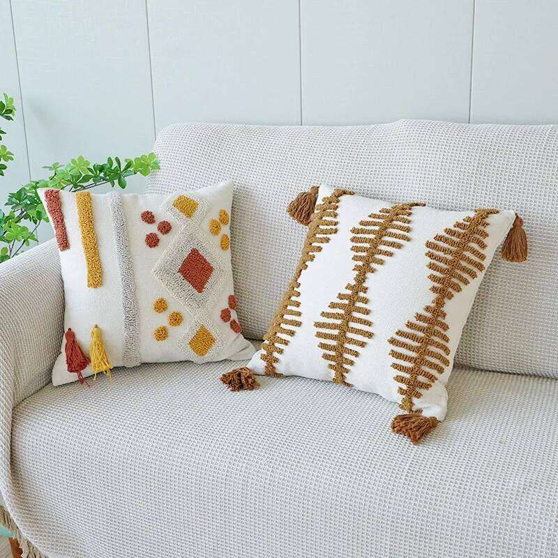 1Pc 45X45 Modern Geometric Diamond Throw Plush 3D Embroidery Bohemian Cushion Cover Decorative Sofa Pillow Case