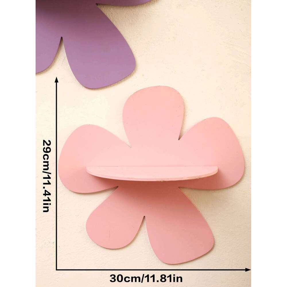 1pc Cute Flower Wooden Candy Colorful Floating Shelves Ledge Floral Art Wall Hanging Shelf Girls' Bedroom Decoration