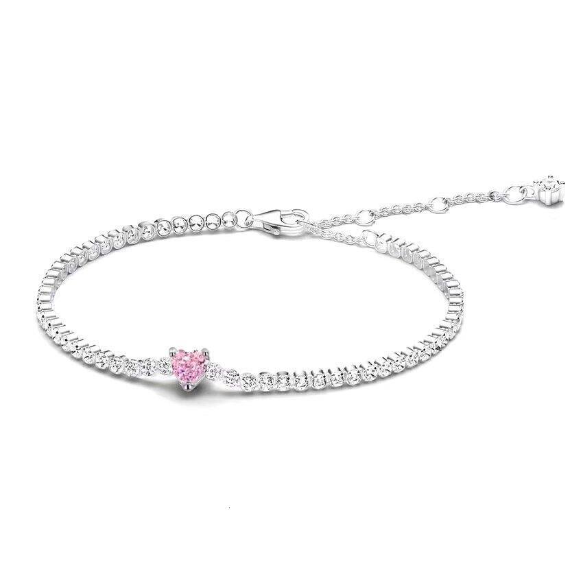 Cross Border Outdoor New Women's Kia S925 Silver Thick Chain Love Tennis Luxury Bracelet Adjustable Chain Red Heart Shaped Gemstone Designer Brac
