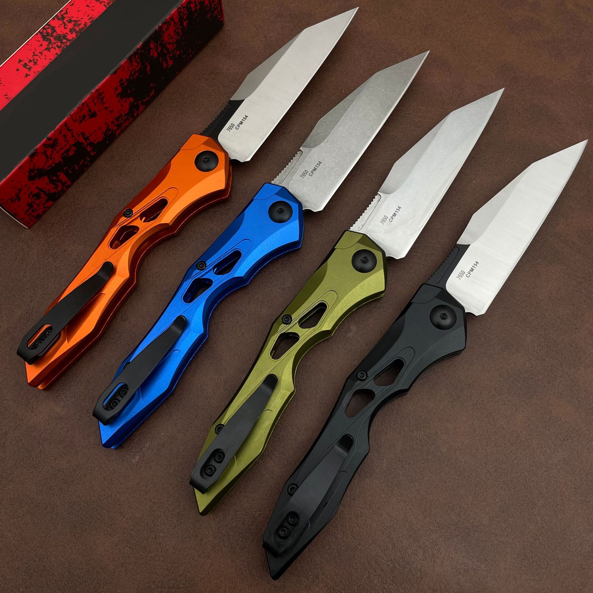 4Models 7650 couteau Launch 13 Folding Knife/Knives 3.5 pocket knife Two-Tone fixed blade knife CPM-154 Blade, Anodized Aluminum Handles