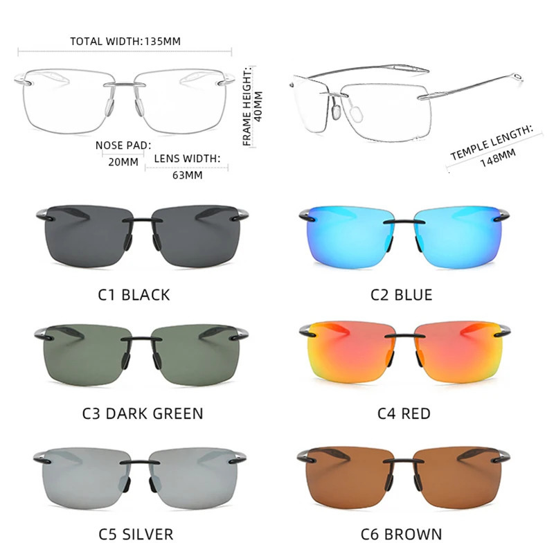 Ultralight TR90 Sunglasses Men Women Frameless Driver Driving Sun Glasses Fashion Outdoor Fishing Hiking Running Sports Shades 260114