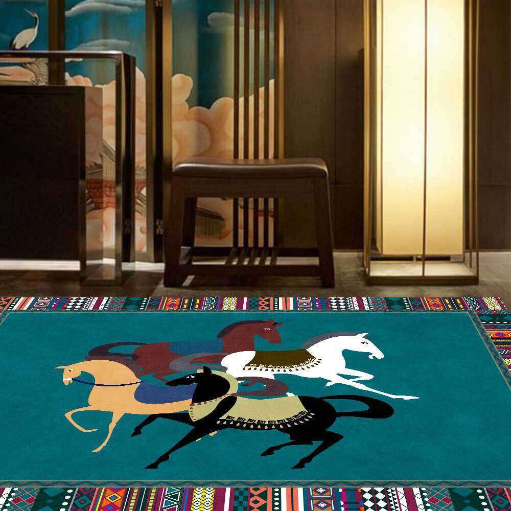 Vintage Horse Pattern Crystal Velvet Rug Luxurious Plush Doormat for Living Room Bedroom Bathroom Outside the Door Kitchen Hallway Decor