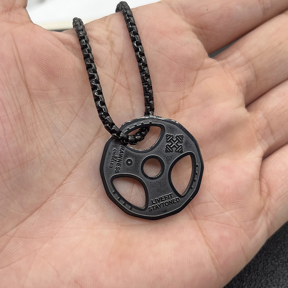 Vintage Barbell Dumbbell Pendant Necklace Stainless Steel No Fade Sports Fitness Pendants Jewelry Gold Silver Black