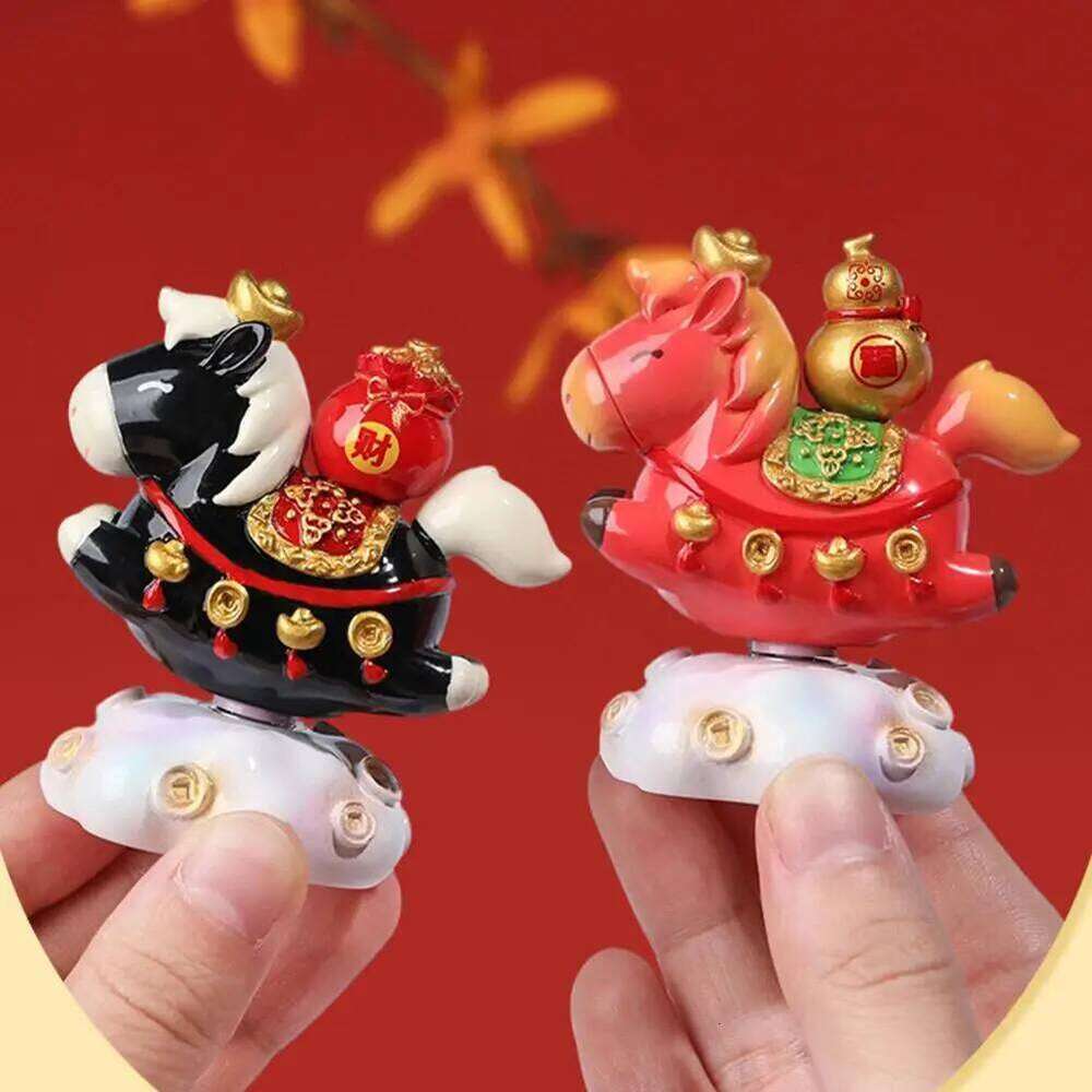 & 2026 Horse Statue New Year Feng Shui Tabletop Resin Rotatable Cartoon Ornament Mascots Chinese Spring Festival Decor