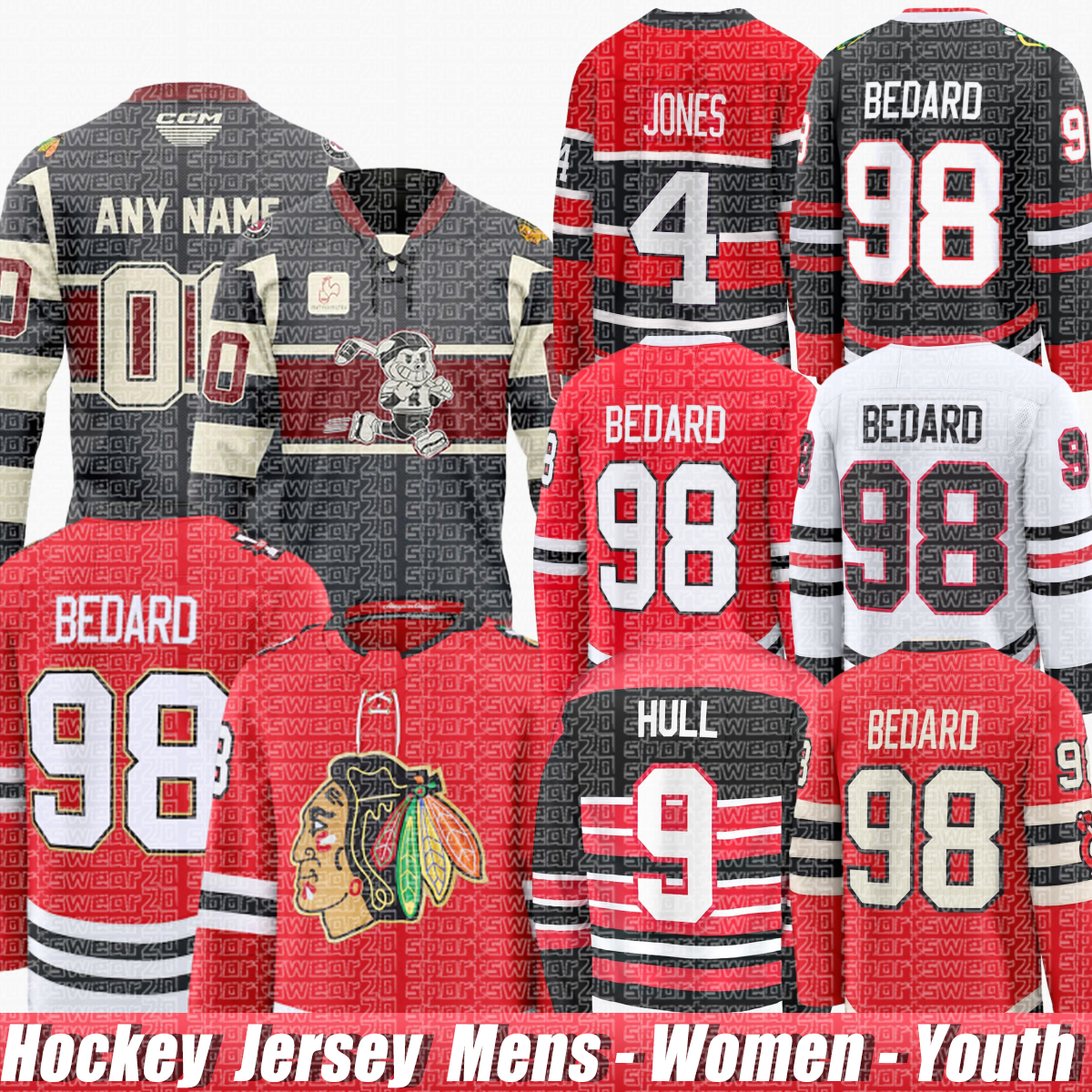 ConnorS Bedard Murphy chicago city blackhawksS jersey Nick Foligno Teravainen Philipp Kurashev Petr Mrazek Jonathan Toews Donato Clark Griswold jerseys