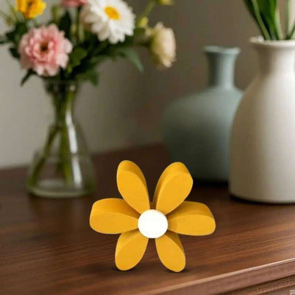 Decor Wooden Home & Daisy Centerpiece Rustic Shelf Sitter For Living Room Dining Bedroom | Cozy Kitchen Decoration Freestanding Floral Ornament |
