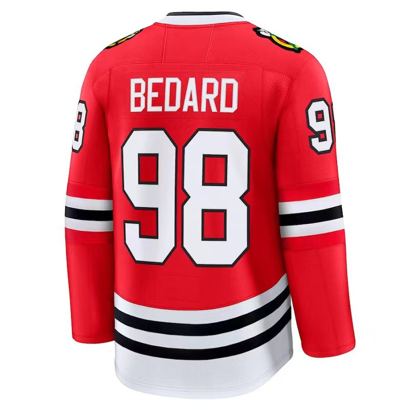 98 ConnorS Bedard Chicago Hockey Jerseys BlackhawksS Jersey Blackhawkes BlackhawksJersey 55 Artyom Levshunov Frank Nazar Spencer Knight Stadium Series