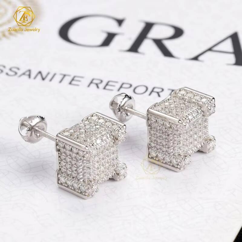 GRA Certified VVS Moissanite Earrings Solid 925 Sterling Silver HipHop Stud Earring Daily Life Moissanite Men Earrings