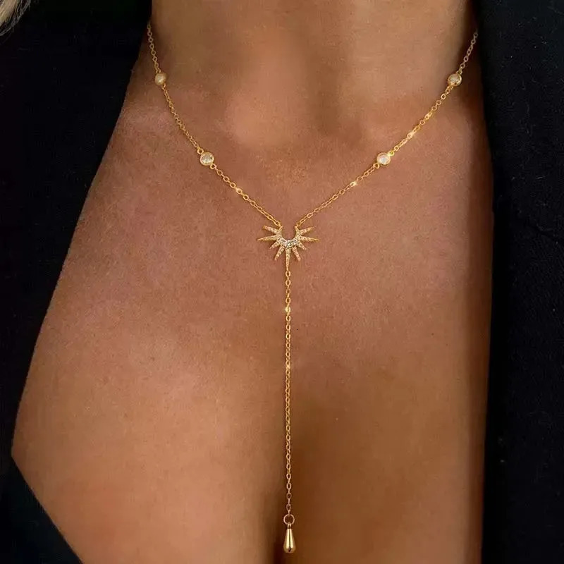 Stainless Steel Y-Shaped Pendant Necklace for Women Girls Elegant Fashion Cubic Zirconia Long Tassel Dangle Choker Jewelry Gifts 260113