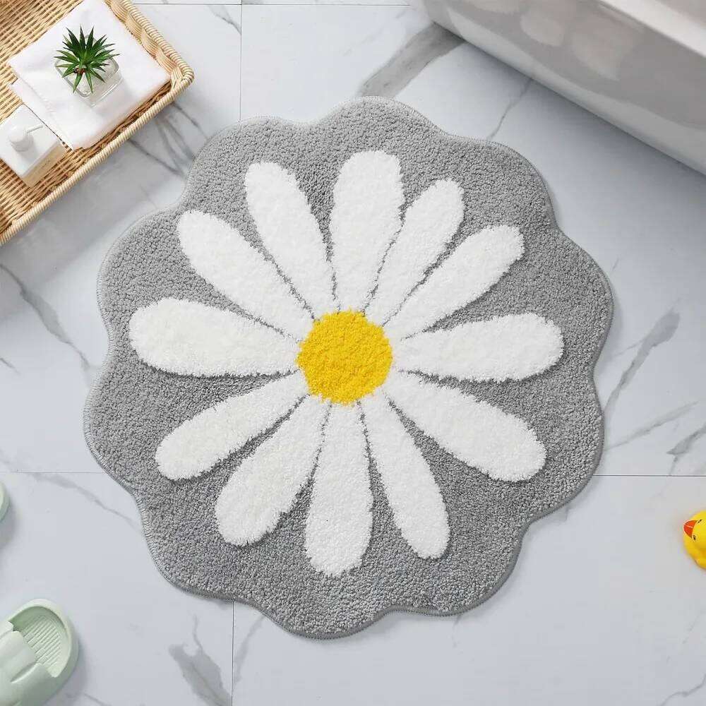 Small Daisy Stain-resistant Carpet Mat, Bathroom Water-absorbing Anti-slip Mat Flocking Living Room Entrance