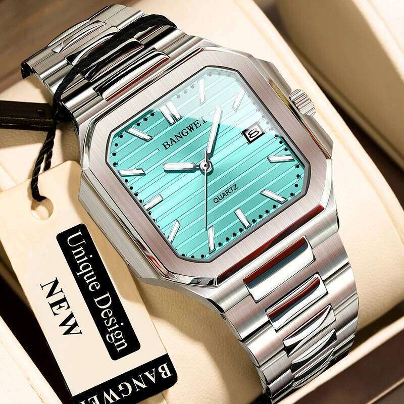BANGWEI LIGE Top Brand Luxury Watch Square Stainless Steel Quartz Watches For Men Fashion Waterproof Luminous Wristwatch Man 26W0117