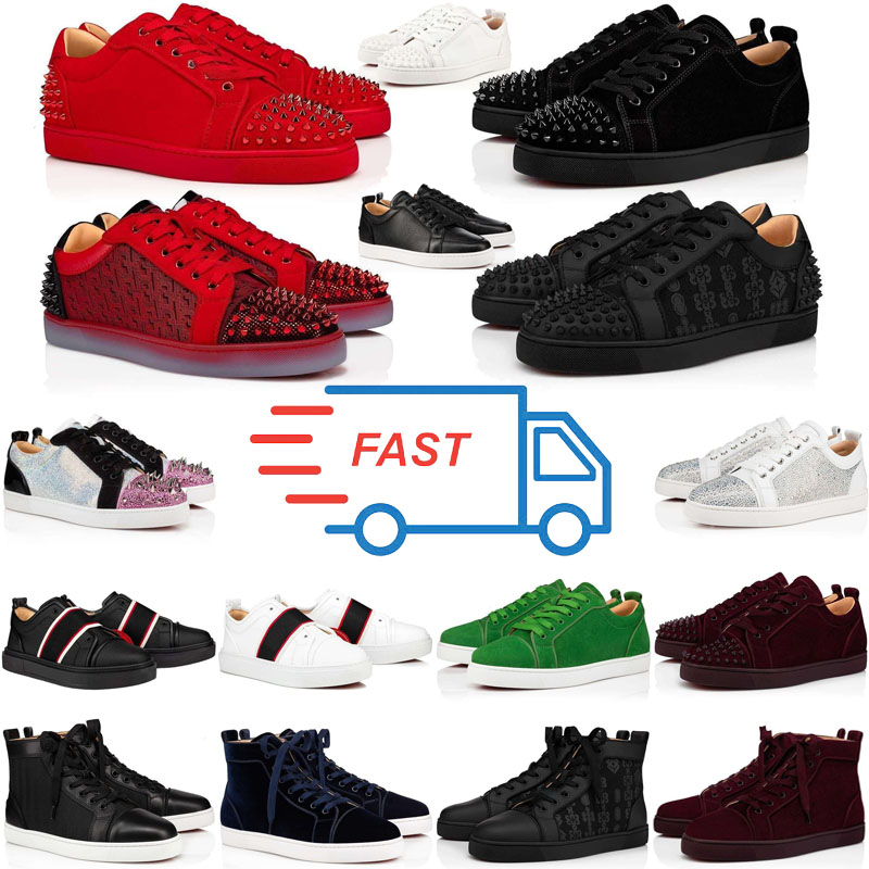 Designer shoes Red bottomshoesmen Mens Womens Casual Shoes Bottoms Sneakers Glitter Grey Rivets Leather Suede Women Fashion Spikes Luxury classic Office trainers