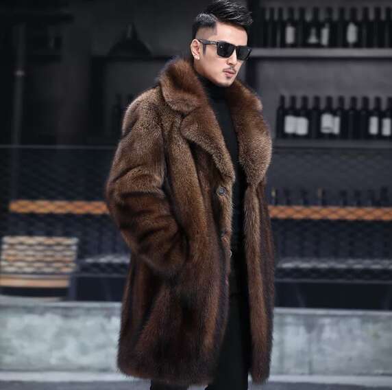 New winter and autumn style thick long men's clothing imitation fur leather coat for men H260117