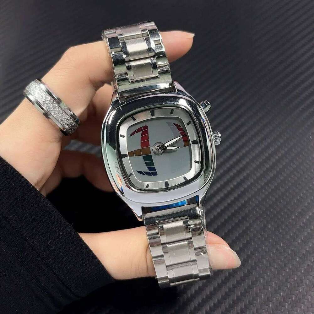 Red Quartz Watch Color Square Y2K Pointer Number Dual Display Steel Personalize Hot Watches Men Business Dynamic Design Clcok 26W0117