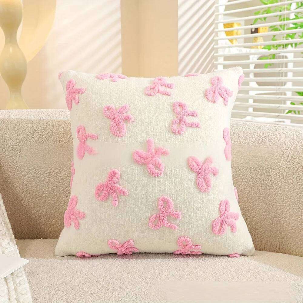 1PC Pink Red Bow Patterned Throw Pillowcase Cute girl's Living Room Sofa Cushion Cover Home Bedroom Saddle Decor