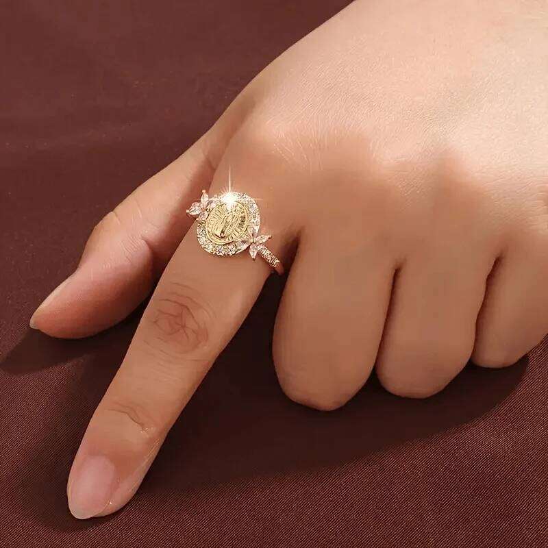 Elegant Gold Color Virgin Mary Ring with Synthetic Zirconia - Perfect for Casual Attire & Special Occasions