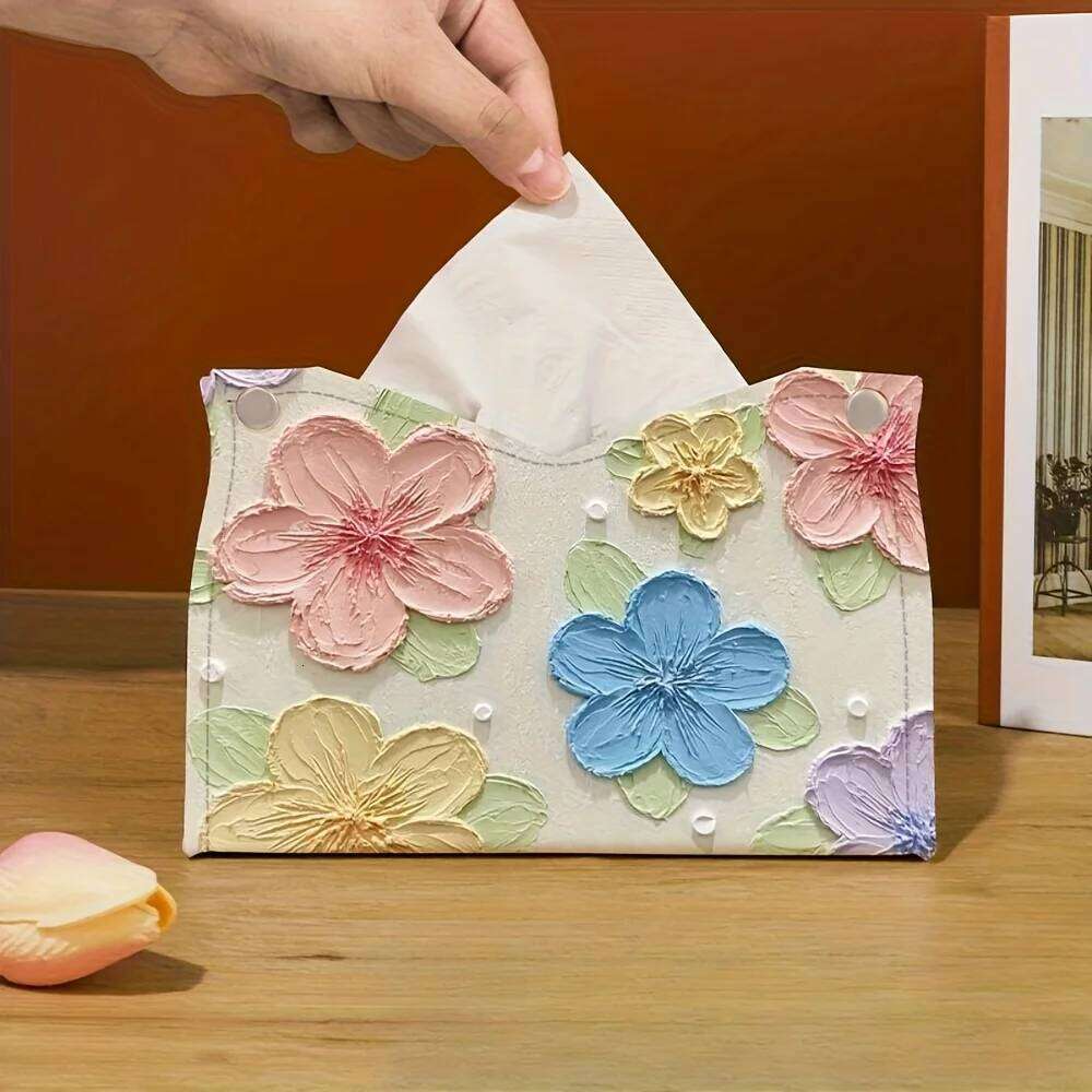 Elegant Floral Pattern Tissue Box - Oil Painting Style Perfect For Living Room, Desktop Storage Or Home Dining Room Decoration