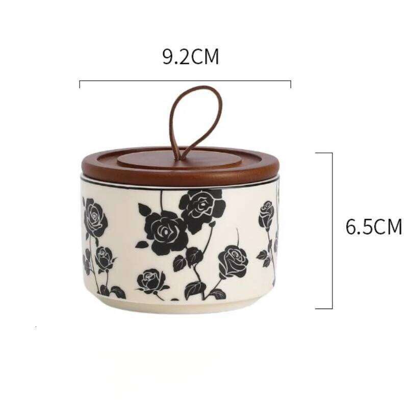 Ceramic Storage Jar Black Rose Pantry Decor Kitchen Storage Airtight Food-Grade Container for Coffee Beans Tea Sugar Kitchenware Sealed Storage Bottle