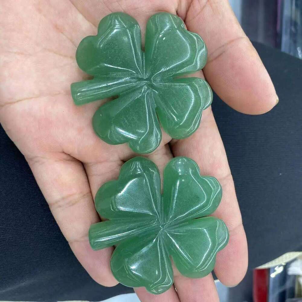 Crafts Natural Green Carvings Four Leaf Grass Healing Stones Lucky Clover for Home Decor Perfect for Living Room Dining Room Kitchen Bedroom Decoratio