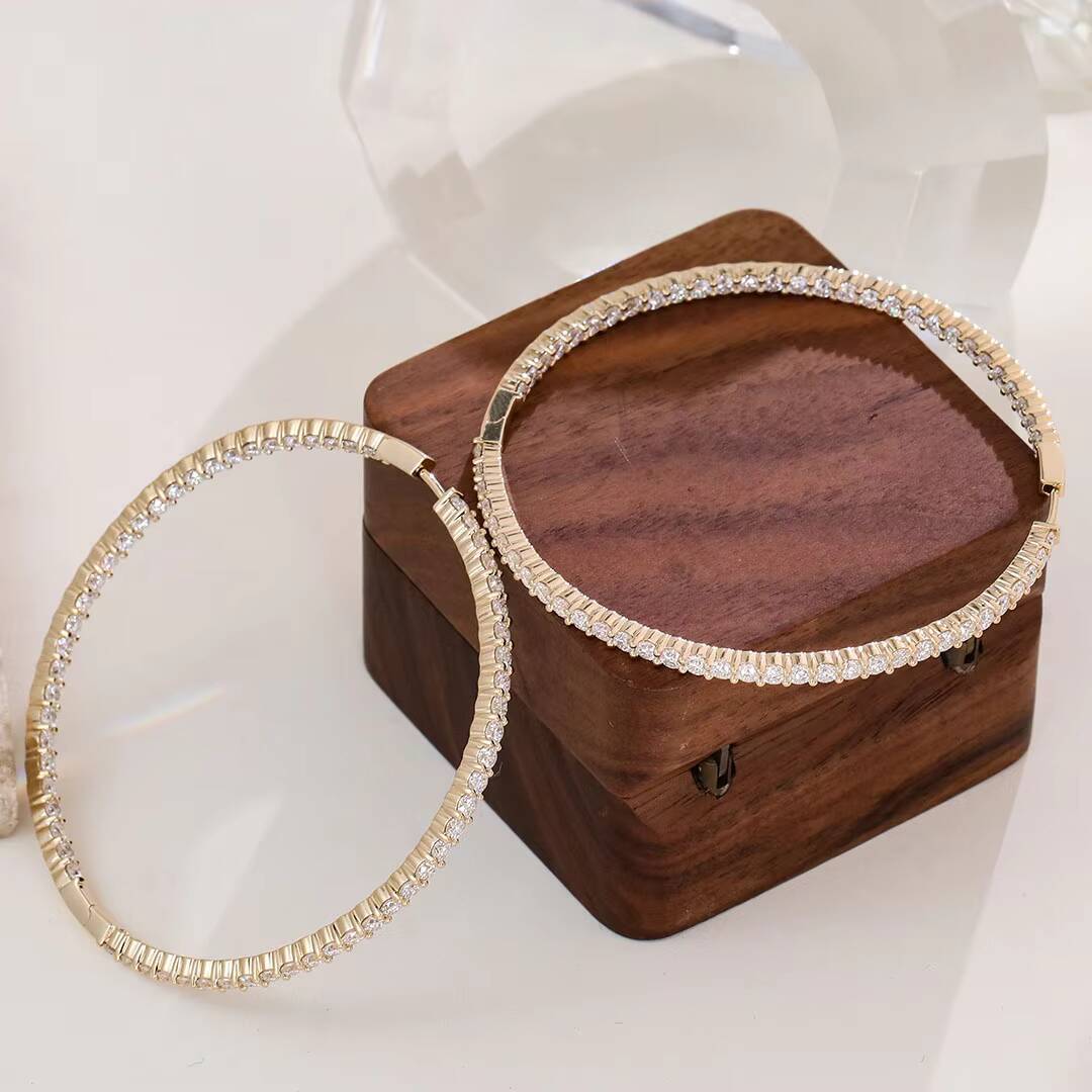 Women Gift Fine White Moissanite Diamond D Colour VVS Round Cut Stud Earrings Chunky 10k Solid Yellow Real Gold Hoop Earrings