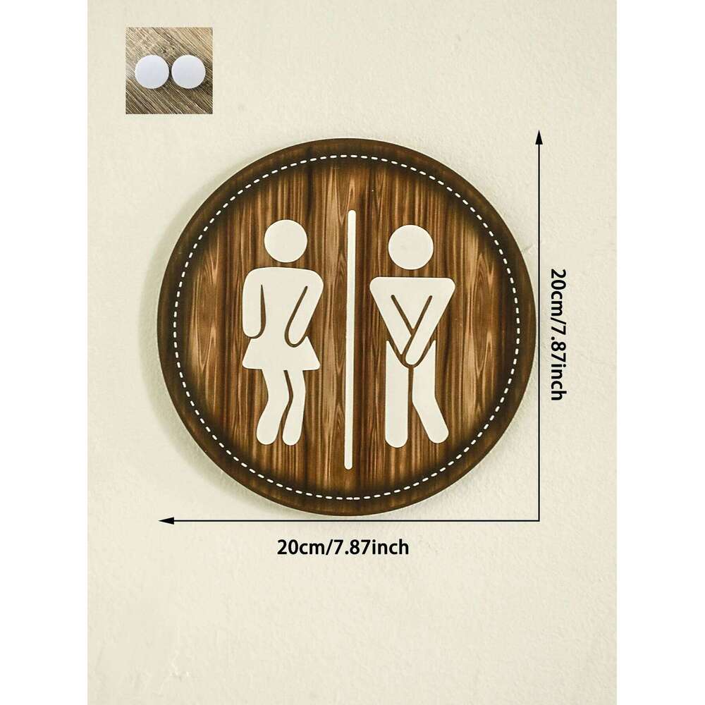 Wall Macrame Sign Round Toilet Decor Men Women Bathroom Symbol Plaque Wooden Rustic Hanging Ornament For Restroom Home Decor