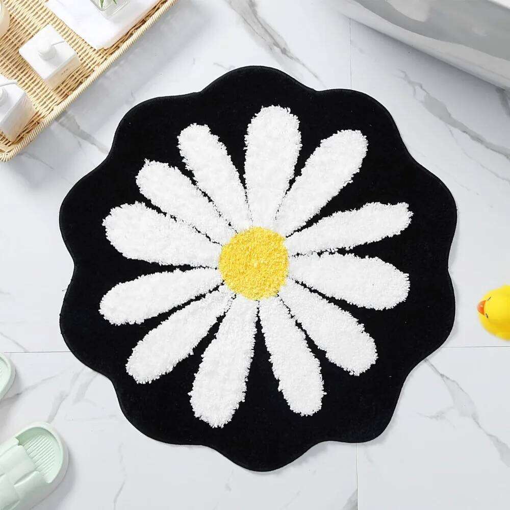 Small Daisy Stain-resistant Carpet Mat, Bathroom Water-absorbing Anti-slip Mat Flocking Living Room Entrance