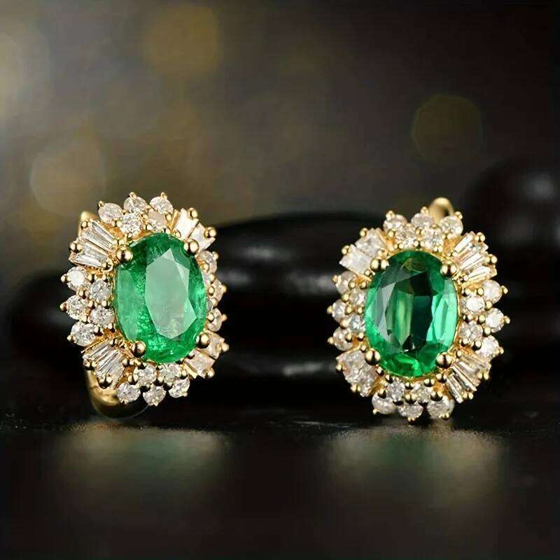 Fashionable Elegant Temperament Green Zircon Earrings for Women Vintage Luxury Party Wedding Jewelry Gifts Daily Wear