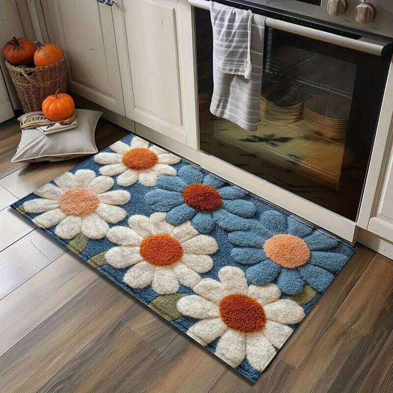 Daisy Bath Mat Non Slip Machine Washable Rug for Bathroom Bedroom Kitchen Entrance Indoor Outdoor Spring Summer Decor Gift