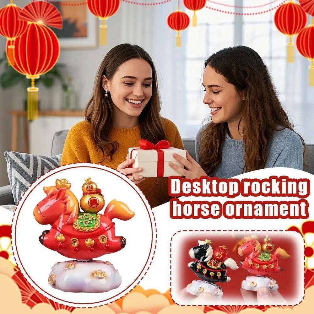 & 2026 Horse Statue New Year Feng Shui Tabletop Resin Rotatable Cartoon Ornament Mascots Chinese Spring Festival Decor