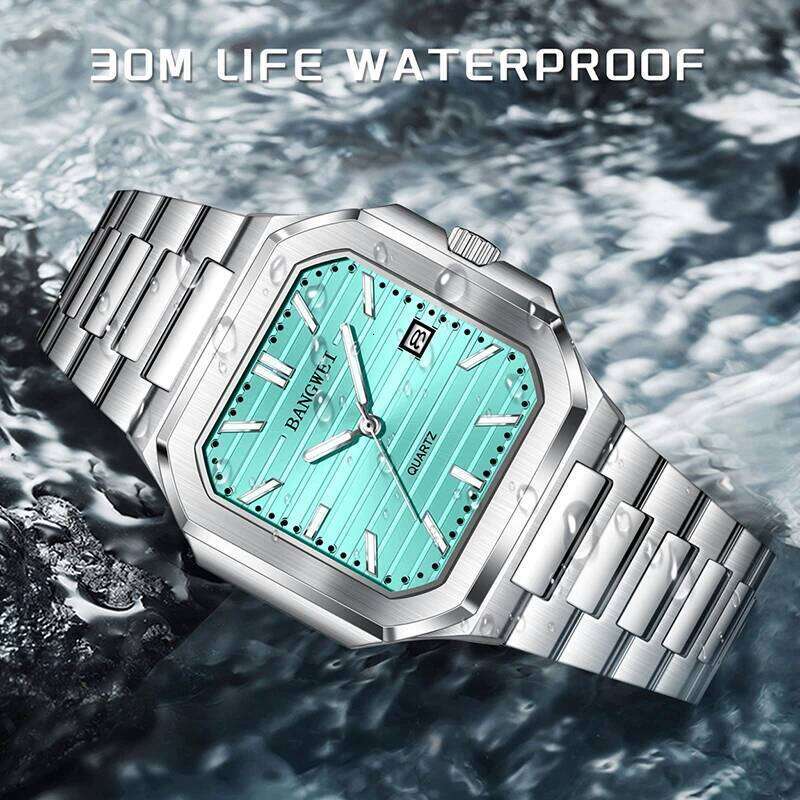 BANGWEI LIGE Top Brand Luxury Watch Square Stainless Steel Quartz Watches For Men Fashion Waterproof Luminous Wristwatch Man 26W0117