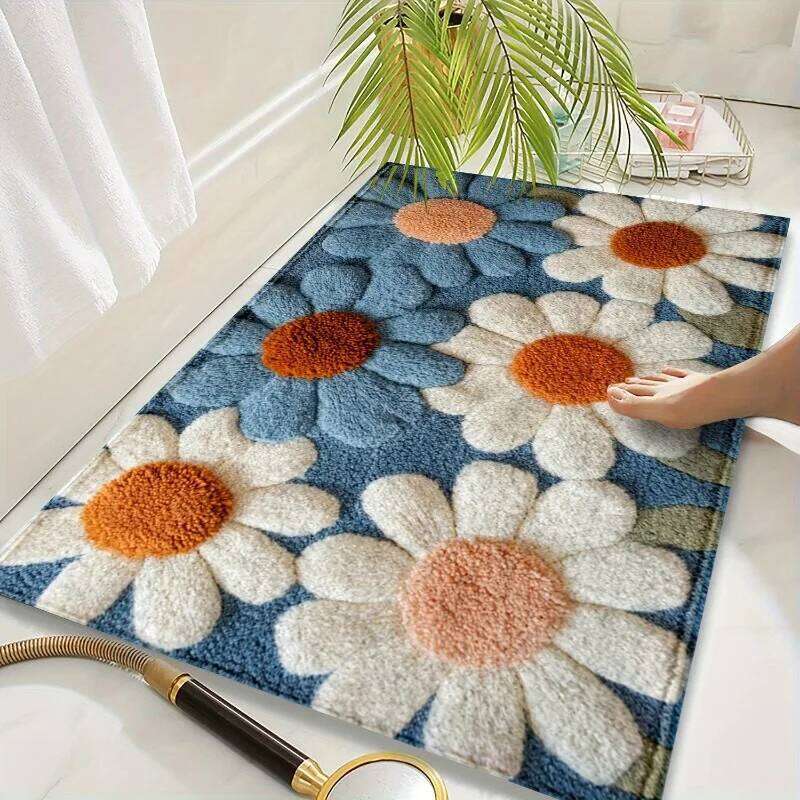Daisy Bath Mat Non Slip Machine Washable Rug for Bathroom Bedroom Kitchen Entrance Indoor Outdoor Spring Summer Decor Gift