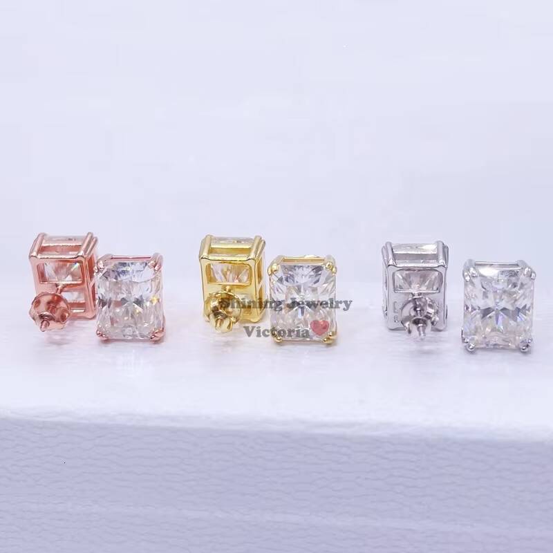 Gold Plated Over Sterling Silver GRA Certificated Moissanite Diamond Men Screw Back Earrings