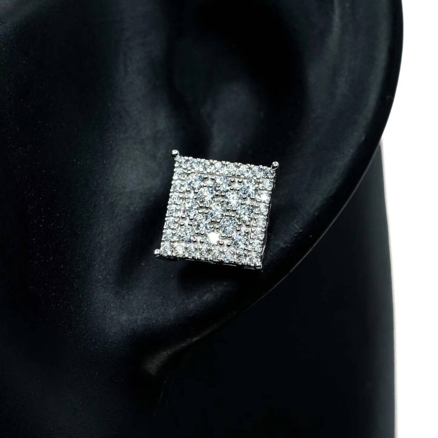 Drop Shipping Square Shape Moissanite Diamond Earrings Fashion Hip Hop Jewelry 925 Sterling Silver Stud Earrings Screw Back