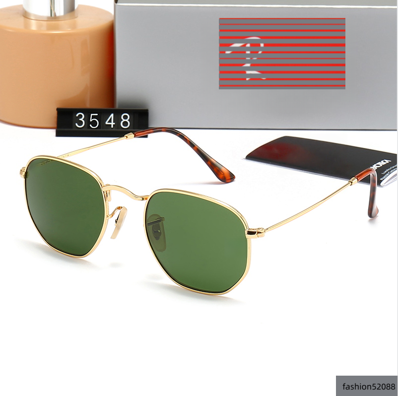 High Quality Mens Womens Hexagonal Sunglasses 3548 3447 8548 Luxury Eyewear Men Women Fashion Classic Polaroid Metal Frame Glass Lenses sunnies Gift box top AAA