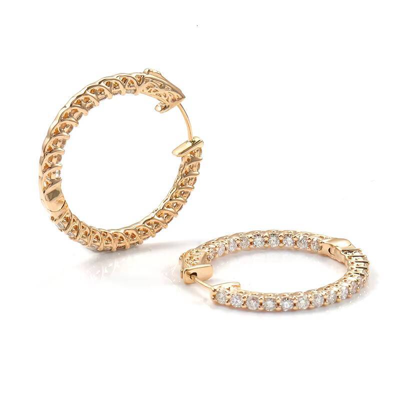 New Arrival IGI Certified 25mm Round Excellent Cut Lab Grown Diamond Hoop Earrings in 18k Solid Yellow Gold