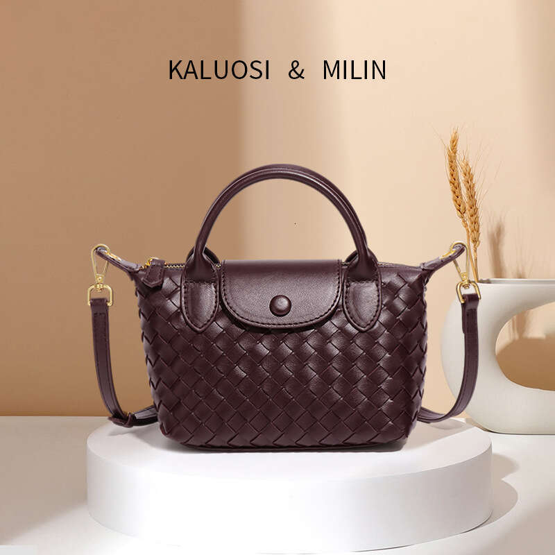 2025 Spring Summer New Woven Women's Handheld Dumpling Fashion Trend Single Shoulder Crossbody Flip Cover High-end Small Square Bag