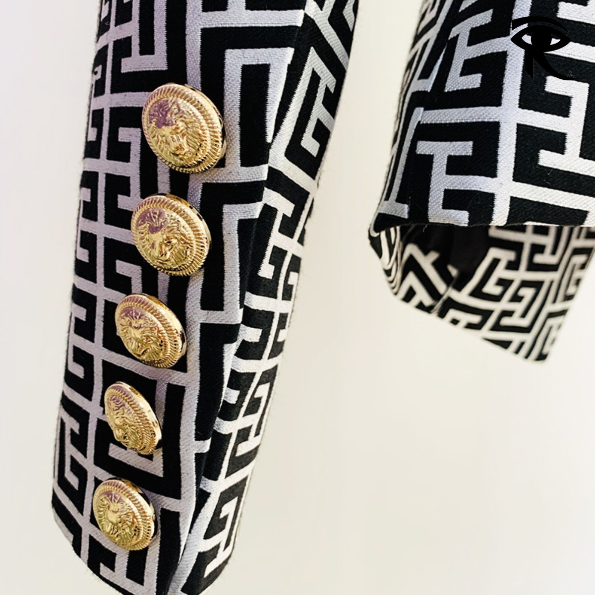 2025 New European and American Star Fashion Double Breasted Pink Geometric Jacquard Slim Black Suit Jacket Small Suit Original Clothing Designer Tops 