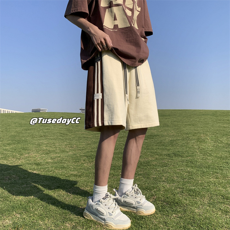 Men's American Style Summer Basketball Shorts, Breathable Trendy Brand Loose-Fit 5-Inch Casual Beach Athletic Pants for Teens