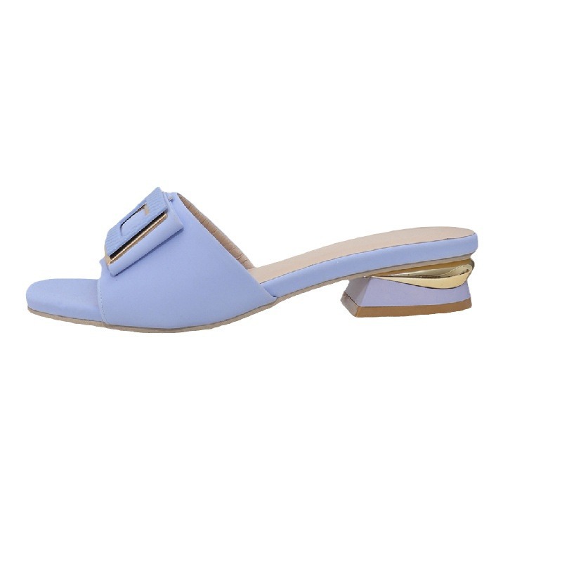 2026 Square Buckle Peep-Toe Slides, Women's Chunky Heel Thong Sandals, Wide Width Outdoor Summer Shoes