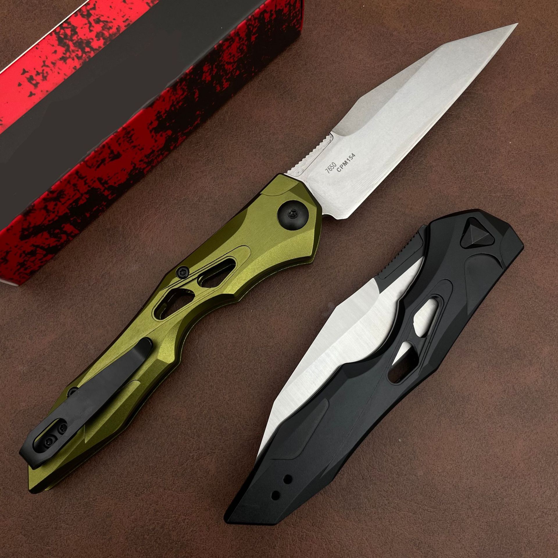 4Models 7650 couteau Launch 13 Folding Knife/Knives 3.5 pocket knife Two-Tone fixed blade knife CPM-154 Blade, Anodized Aluminum Handles