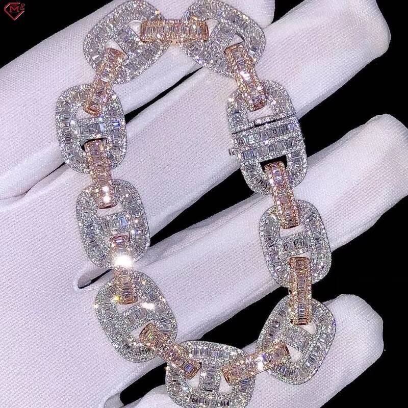 Fine Jewelry Men Moissanite Bracelet Hip Hop 925 Silver VVS Iced Out 2 Tone GRA Moissanite Cuban Link Chain