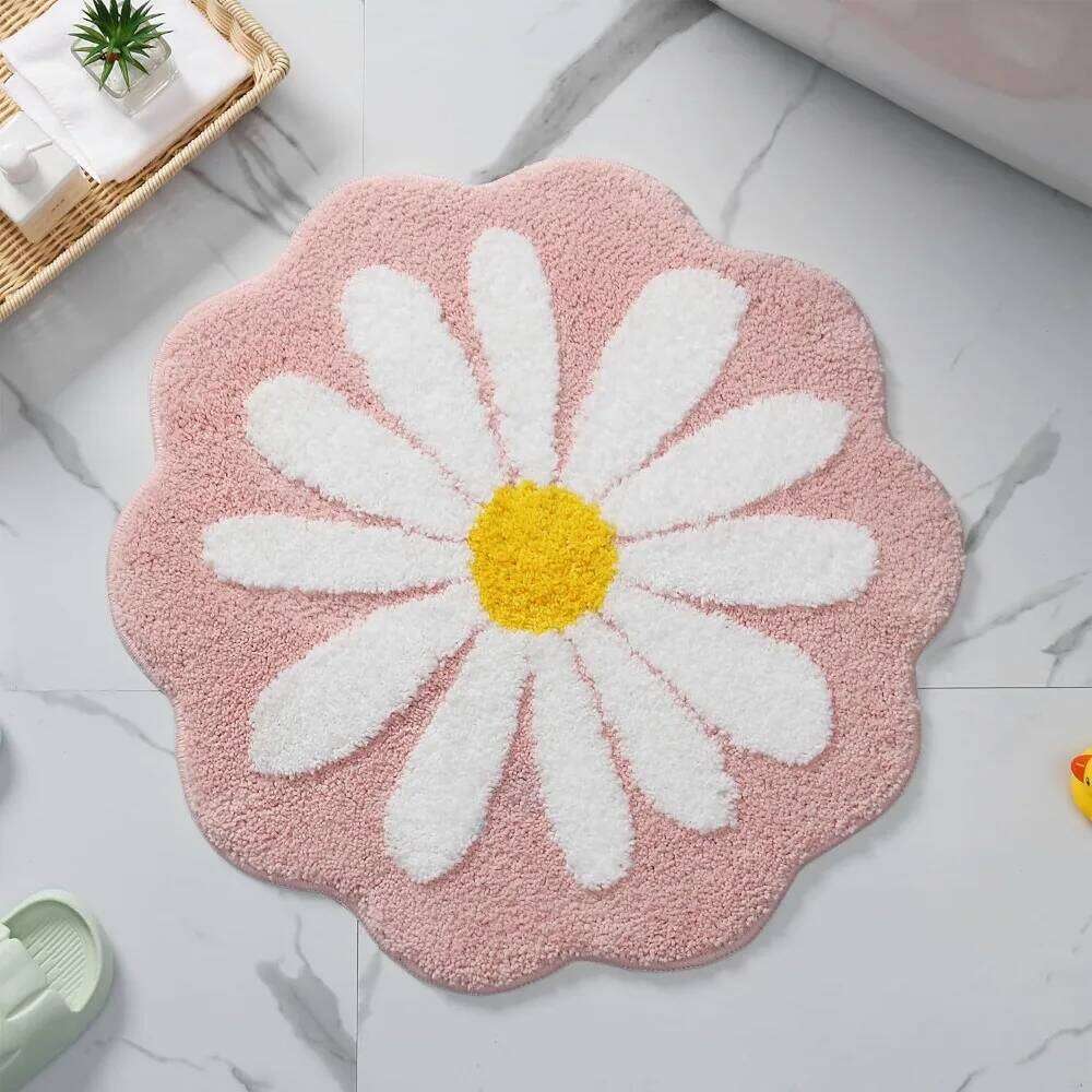 Small Daisy Stain-resistant Carpet Mat, Bathroom Water-absorbing Anti-slip Mat Flocking Living Room Entrance