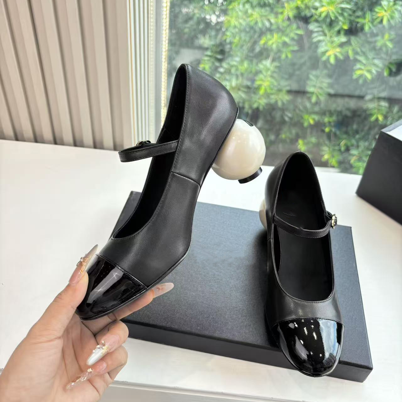 Designer Shoes With Pearls Mary Jane Heels Women Ballet Flats Pump Jane Round Toe High Heels Luxury Evening Party Slingback Heels Shoes Platform Top Quality