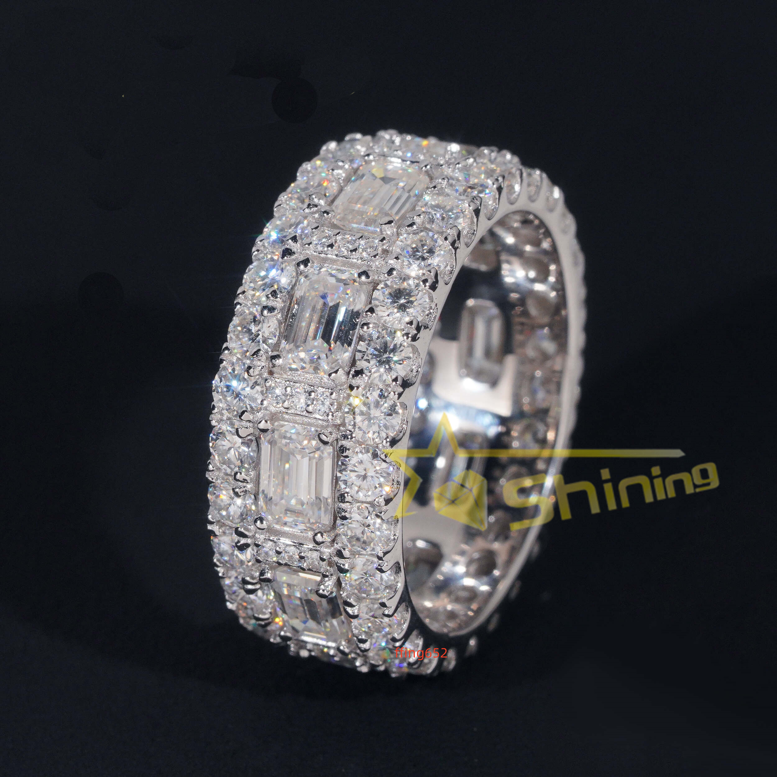 Luxury Emerald Cut Moissanite Iced Out Mens Ring 925 Silver Gold Plated Hip Hop Fine Jewelry Men Ring