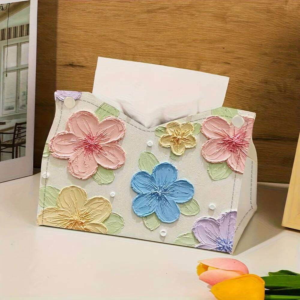 Elegant Floral Pattern Tissue Box - Oil Painting Style Perfect For Living Room, Desktop Storage Or Home Dining Room Decoration