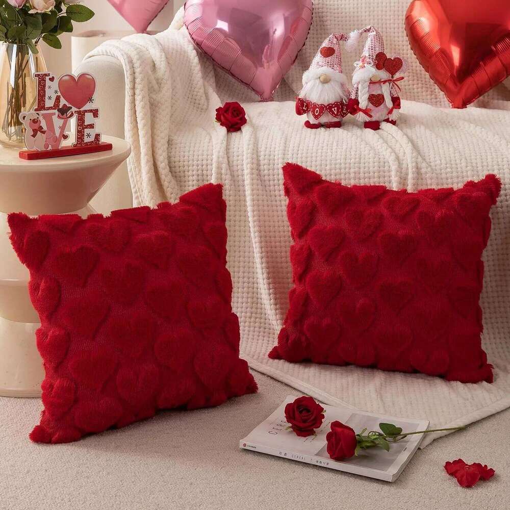 Plush Pillow Heart Shape Red Pink White Pillowcase Valentines Day Home Decor Sofa Car Cushion Cover
