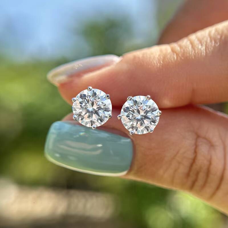 2025 Trendy 6 Prong Moissanite Stud Earrings 925 Sterling Silver Jewelry VVS Lab Diamond Ear Stud Rings for Men Women