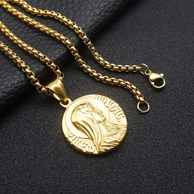 Engraved Jesus Portrait Avatar Pendants Necklace 316 Stainless Steel Men Women Religious Jewelry