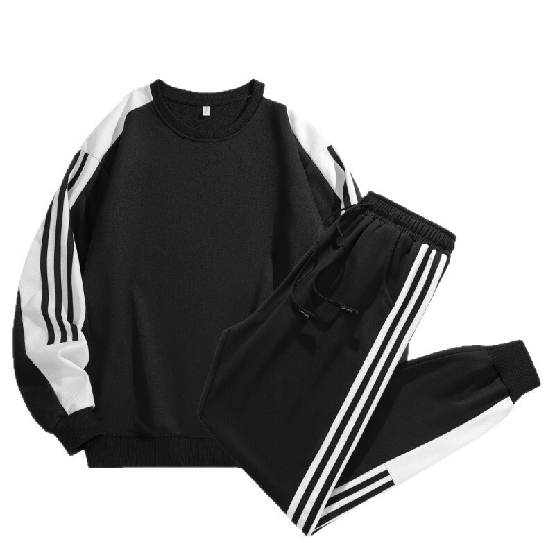 2025 New Three Stripes Crew Neck Trendy Sports Set Men Women, Loose Casual Sweatshirt for Autumn and Winter
